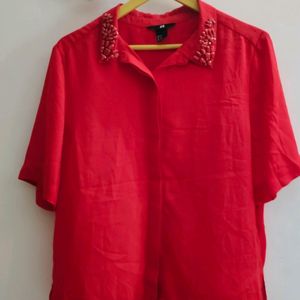 H&M Red Top For Girls With Stone Studded Collar