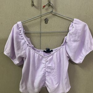 Puffed sleeves Lavender Crop Top