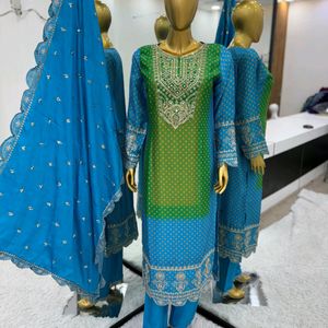 New Unused Pure Chinnon Resham Work Suit