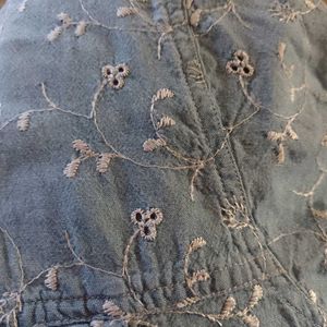 Flower Embroidery Blue Shirt