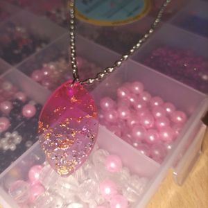 Pretty Pinkish Crystal Pendant With Silver Chain!!