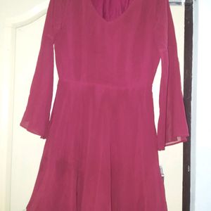 SSS V- Neck 3/4Sleeve Maroon Dress