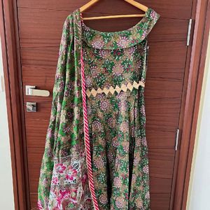 Anarkali Gown With Belt And Dupatta