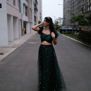 Perfect Mehndi Outfit(Crop top And Skirt Set)