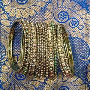 Multi Color Stone Silver Coted Bangles