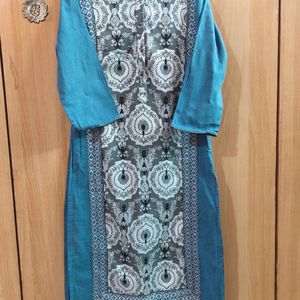 W Teal Blue Thread Work Kurta