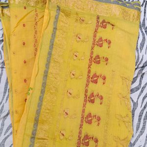 Gadwal yellow colour saree