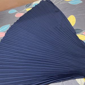 Navy Blue Pleated Skirt for Women