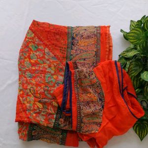 Orange Printed Sarees (Women's)