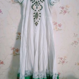 Streachable White Anarkali With Heavy Work