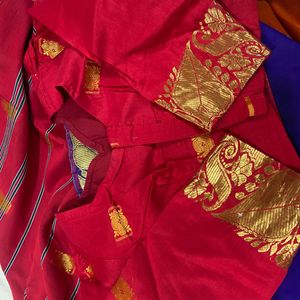 Red Blue Golden Shade Silk Saree