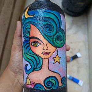 Aesthetic Handpainted Girl Art On Glass Bottle