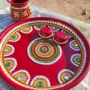 Kundan Decorated Handmade Wedding Pooja Thali