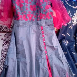 Beautiful Ethnic Gown Grey With Maroon Combination