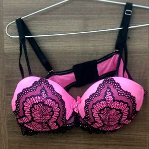 Neon Pink With Black Net Bra For Women.