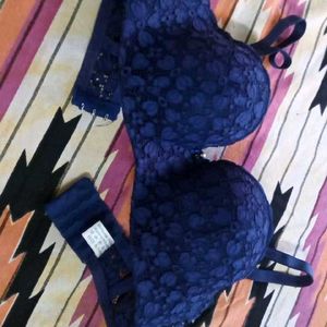 Blue Padded Fancy Bra