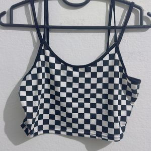 Black And White Check Crop Top