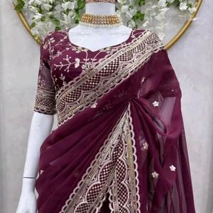 Navratri Sale Beautiful Purple Georgette Saree ✨