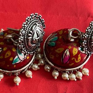 Hand Painted Red Meenakari Jhumka