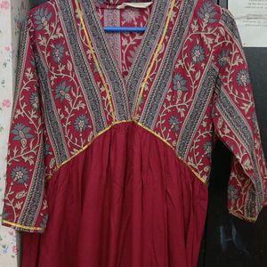 Long Maroon Cotton Kurta