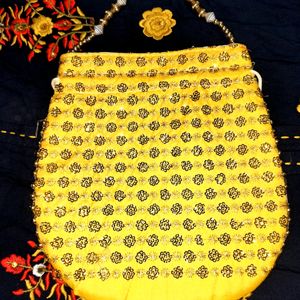 Yellow Golden Potli Purse