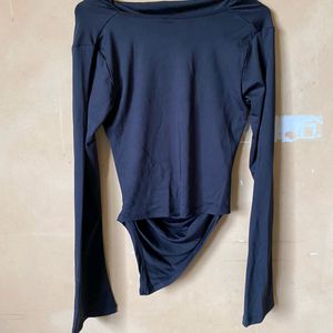 Black Cowl Neck Asymmetric Top