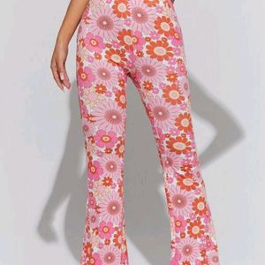 Pink Flower Print Women Pant