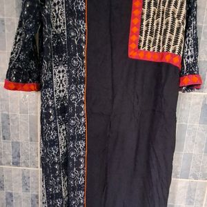 Beautiful Patch Worked Semi Crape Navy Blue Kurti