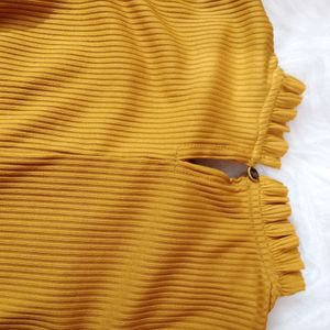 ribbed mustard crop top with ruffle detailing
