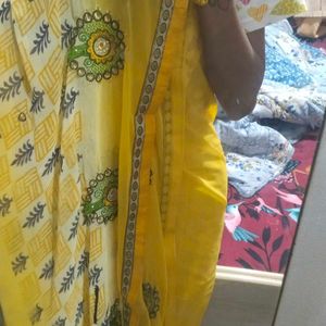 Cool Yellow Colour Saree With Blouse