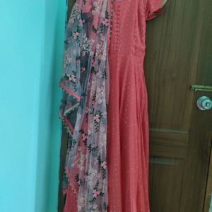 Peach Colour Beautiful Long Gown With Dupatta