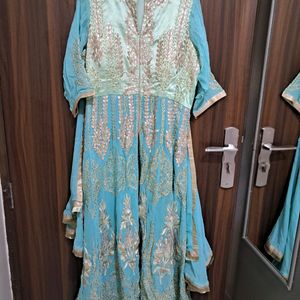 Turquoise Anarkali With lehenga gota Patti