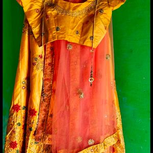 Combination Of Pink And Yellow Lehenga