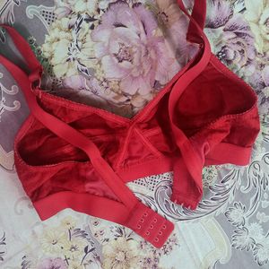 Red Chikan Cotton Bra