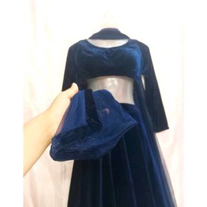 Velvet Navy Blue Like New Lehenga Choli Set