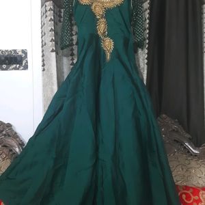 A Beautiful Bottle Green Ethnic Gown