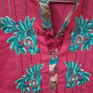 Embroidered Pink Kurta For Early Winter