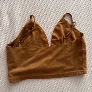 Brown Velvety Crop Top