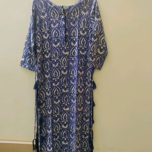 High Slit Blue Long Kurta