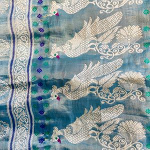 Beautiful Blue Silk Saree Peacock Design