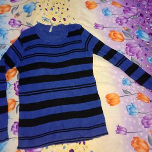 Blue Striped Flat Knit Sweater