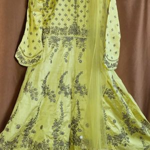 Haldi Ceremony Look Yellow Gown With Net Dupatta