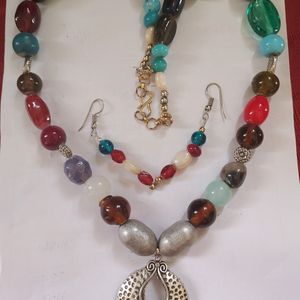 Multi Color Beads With Pendant Necklace Set