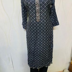 Black Color Printed Kurta Trauzer