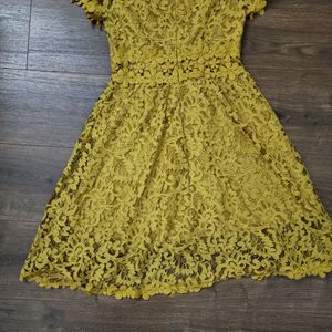 Mustard Yellow Dress With Net Detailing