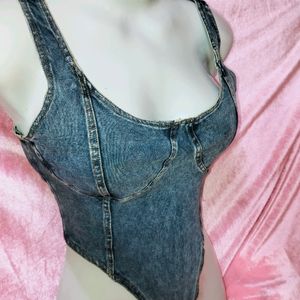 Denim Strechable Corset Bodysuit