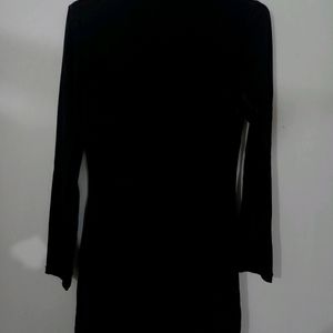 BLACK LONG SLEEVE RUCHED BUTTON BODYCON DRESS