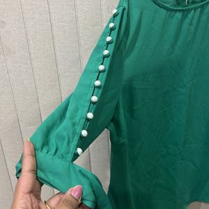 Pearl Studded Sleeves Green Top