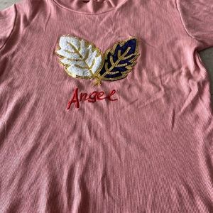 Peach Colour Feather Pattern Tshirt