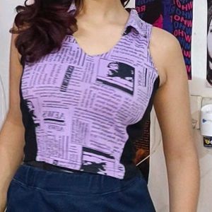 purple collar crop top